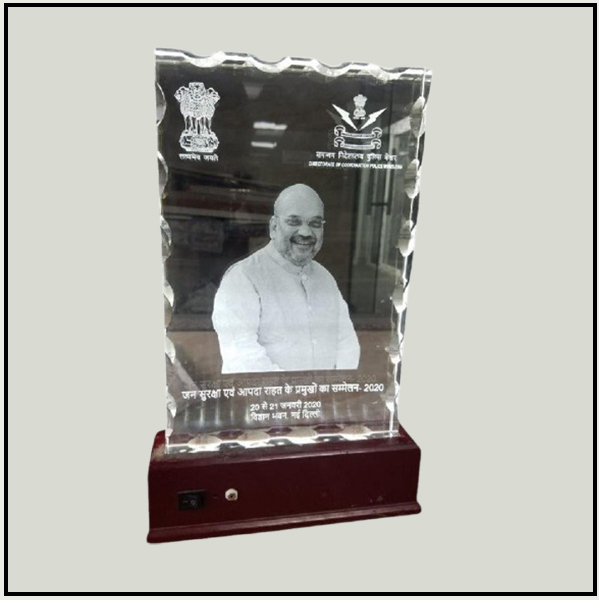 Crystal Trophy with Wooden Base LED
