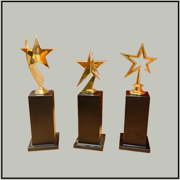 Gold Star with Wooden Base Trophy