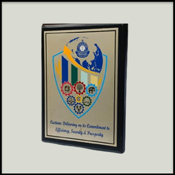 Wooden Plaque with Silver Metal Plate