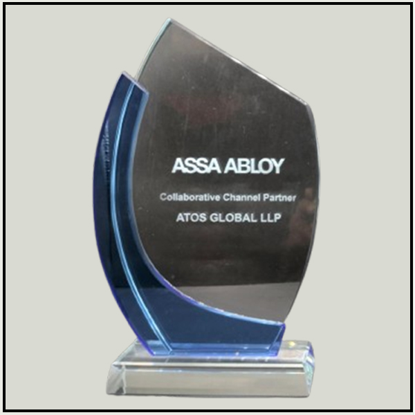 Blue & Clear Glass Oval Plaque Award
