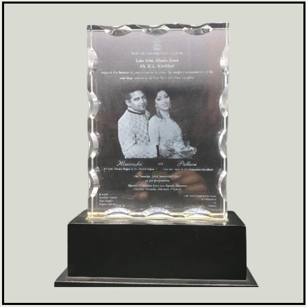 Personalized Crystal Rectangle with Wooden Base