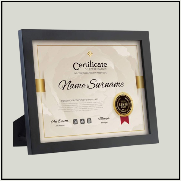 Certificate Frame Black with mount 003