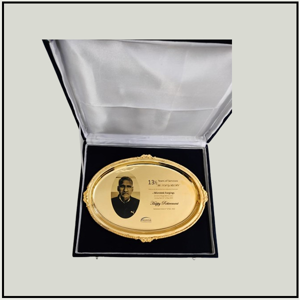Golden Oval Shape Trophy with Velvet Red Box