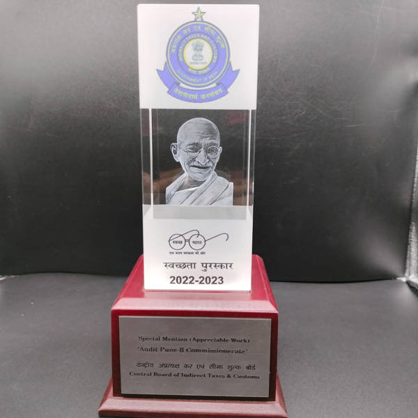 3d Mahatma Gandhi Crystal Trophy