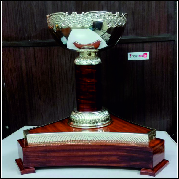 "The Frontier Vanguard: Triangular Mahogany & Silver-Plated Merit Trophy"